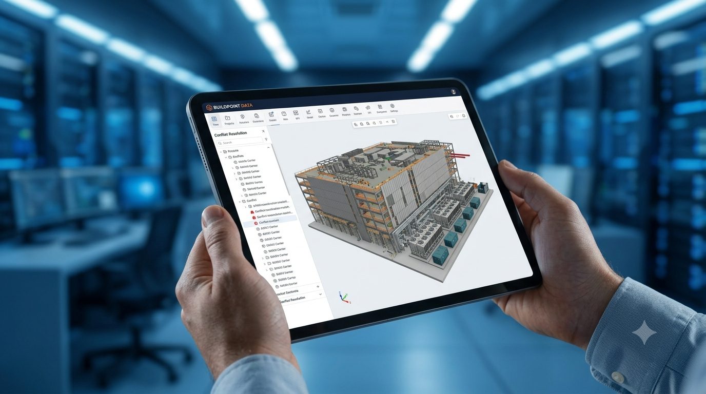 Project management consultant reviewing a BIM model on a tablet